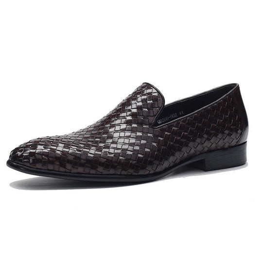 Cowhide Woven Leather Shoes – Men’s Business Footwear