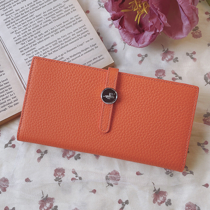 Luxury Genuine Leather Women’s Wallet – Lychee Pattern Long Hasp Coin Purse