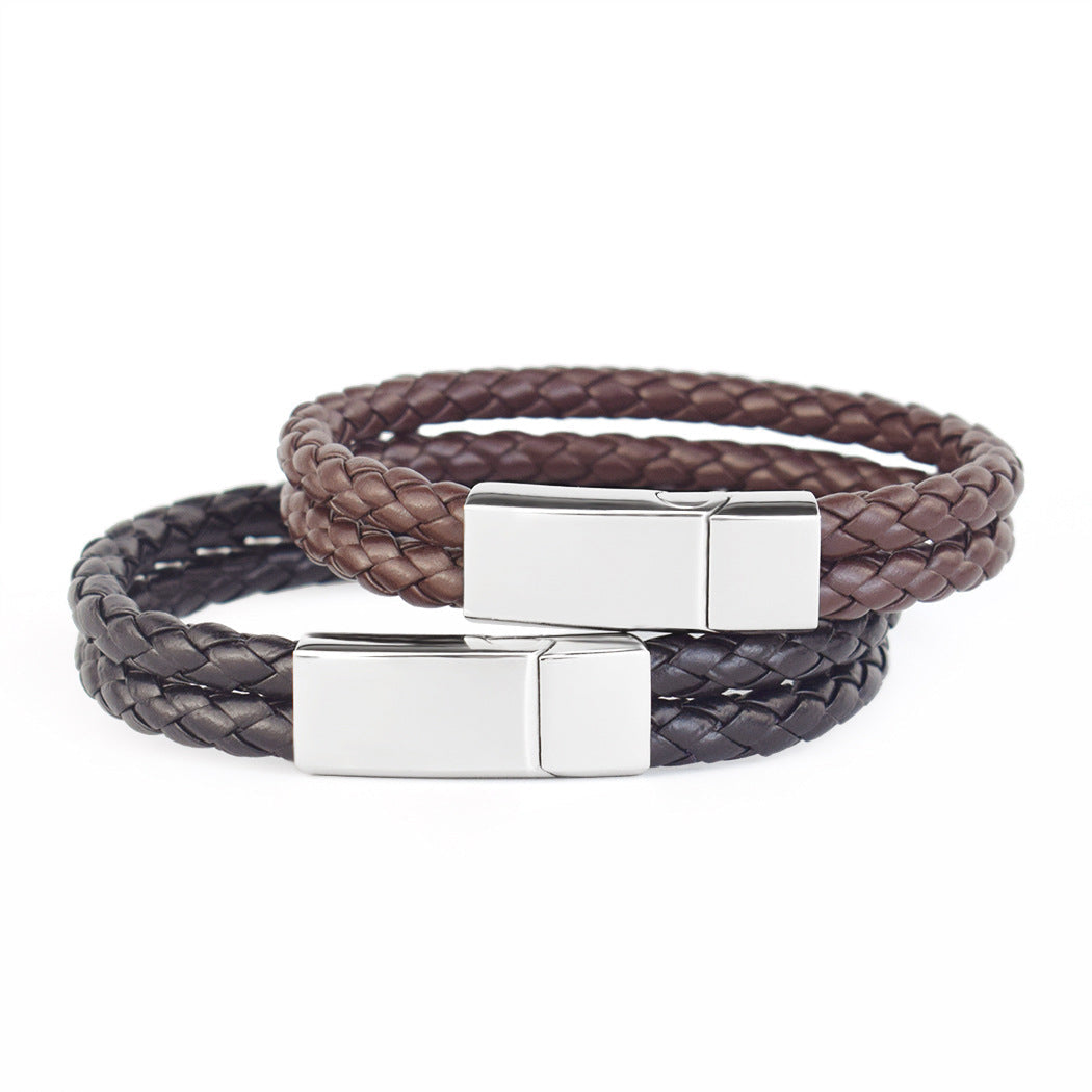 Fashion Personalized Men’s Woven Leather Bracelet – Stylish & Customizable