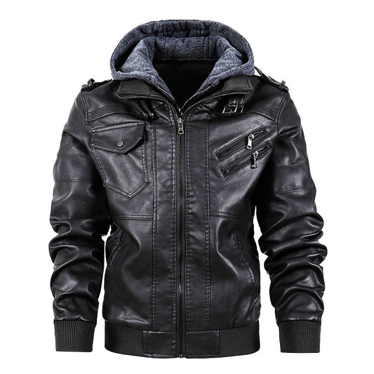Men’s Motorcycle Leather Jacket – Stand Collar, Rugged & Modern
