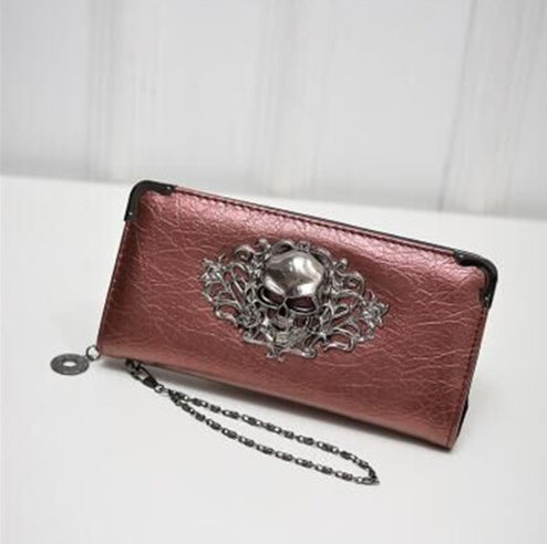 SHEFLYTO PU Leather Women’s Long Wallet – Skull & Flower Design