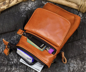 Men's Leather Belt Bag Crazy Horse Leather Crossbody Bag