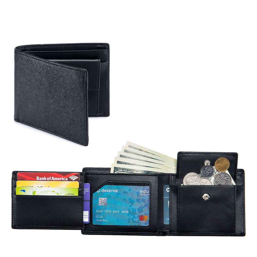Men’s Short Trifold Wallet – Genuine First-Layer Cowhide Leather