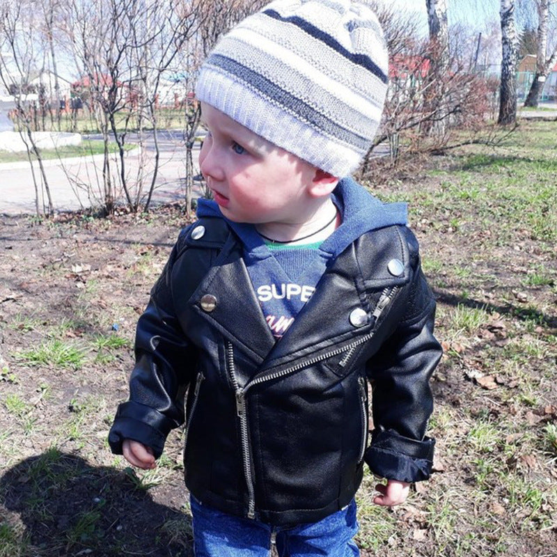 Children's leather jacket girls lapel pu leather jacket