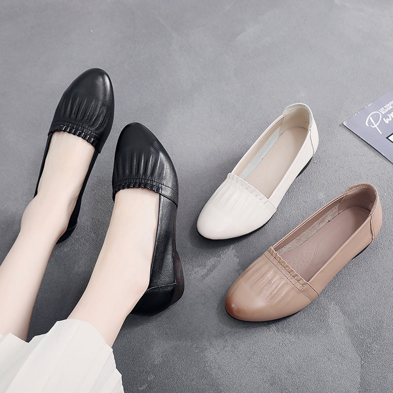 Women’s First Layer Cowhide Flat Shoes – Genuine Leather Office Loafers