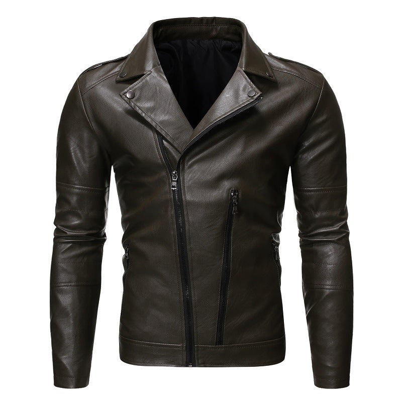 Men’s Motorcycle Pigskin Leather Jacket – Loose Fit, Bold & Durable
