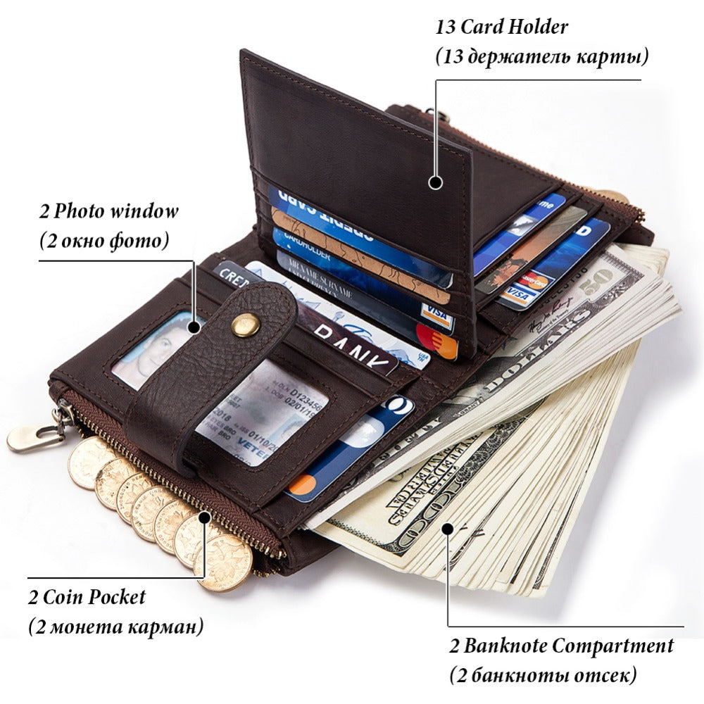 Antimagnetic Leather Wallet – Short Vertical Coin Purse