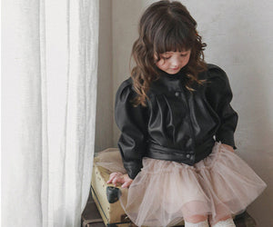 Girls Puff Sleeve Ladies Leather Jacket