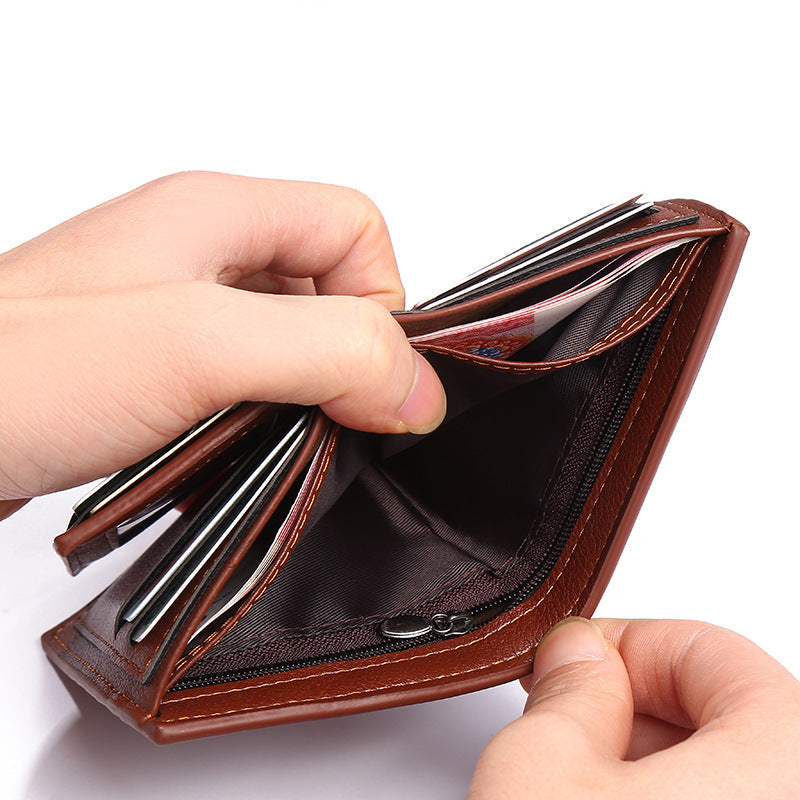 Men’s Short PU Leather Wallet – Compact Vertical Design