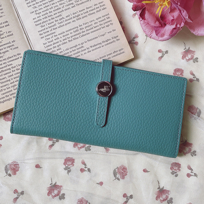 Luxury Genuine Leather Women’s Wallet – Lychee Pattern Long Hasp Coin Purse