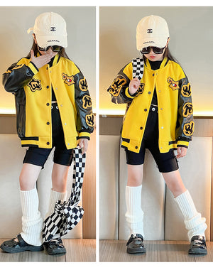 Girls Motorcycle Suit Western Style Stitching Leather Sleeve Jacket