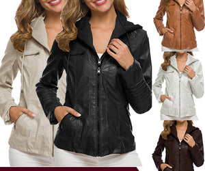 Women's Short Leather Pu Leather Jacket