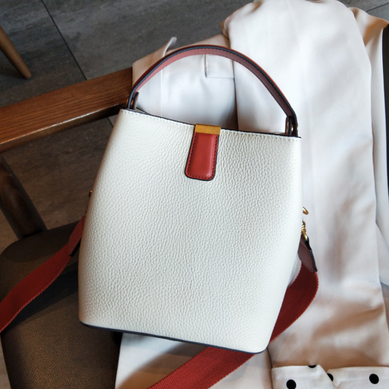 First-Layer Cowhide Leather Bucket Bag – Stylish & Functional Handbag