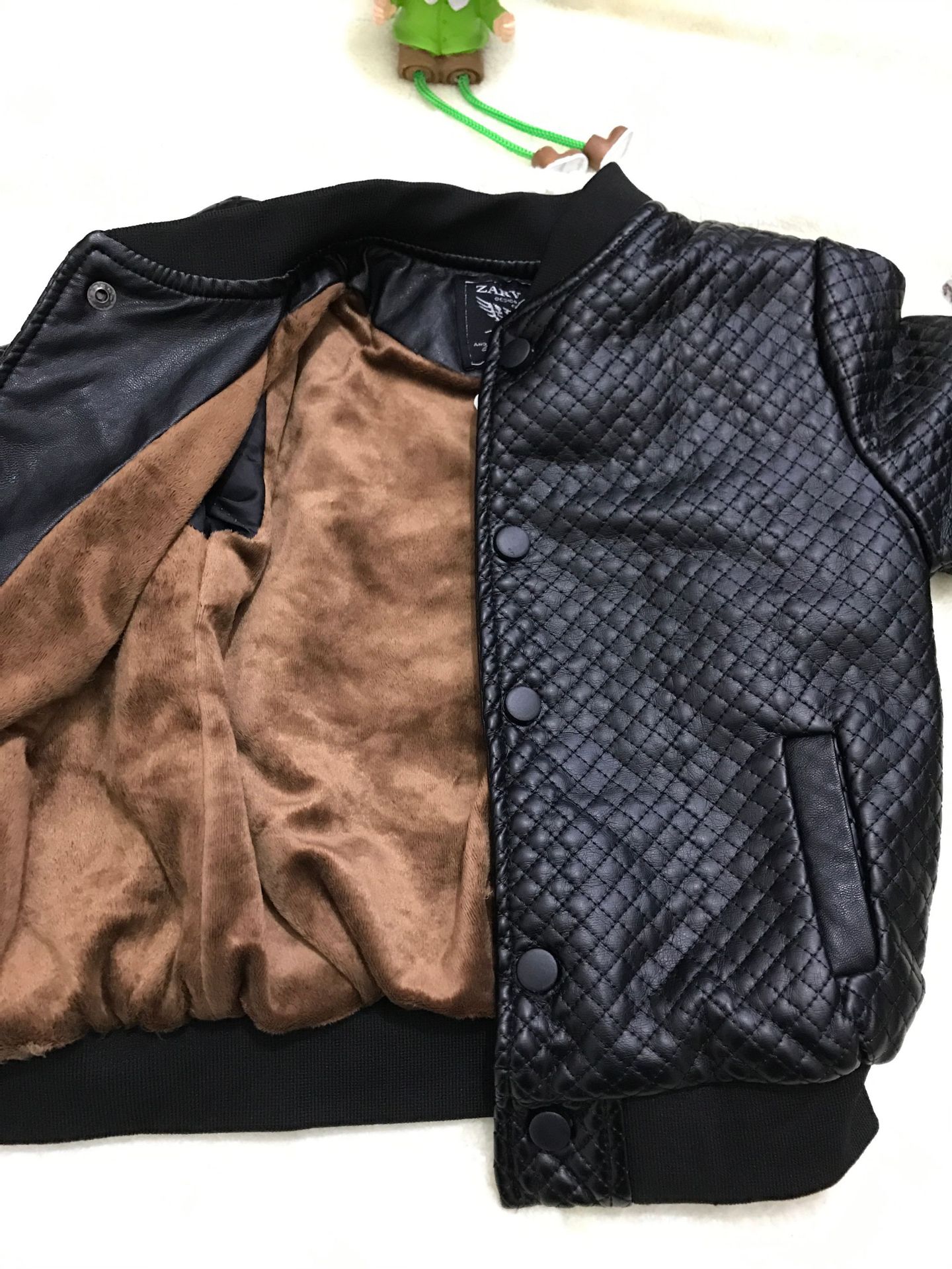 Baby Boy PU Leather Jacket – Round Neck, Stylish & Comfortable