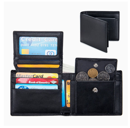 Men’s Short Trifold Wallet – Genuine First-Layer Cowhide Leather