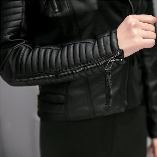 Women’s Slim Motorcycle Leather Jacket – Short, Stylish & Edgy