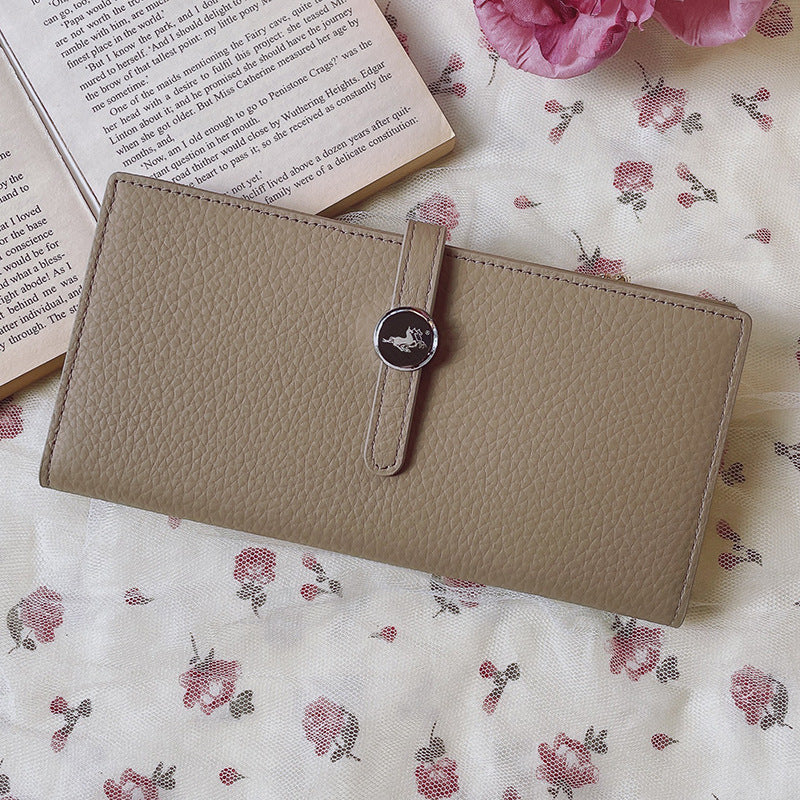 Luxury Genuine Leather Women’s Wallet – Lychee Pattern Long Hasp Coin Purse