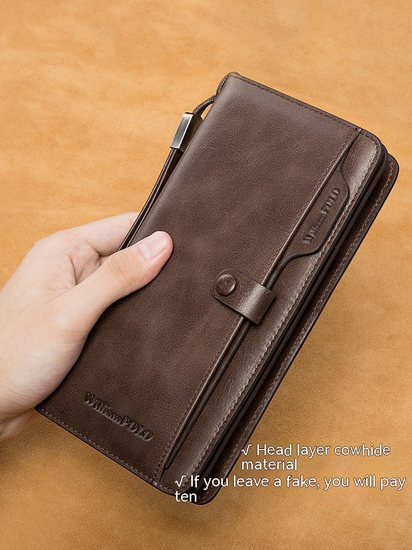 Men’s Long Genuine Leather Wallet – European & American Style