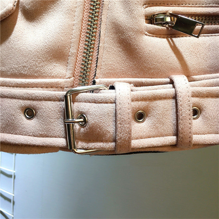 Women’s Suede Leather Motorcycle Jacket – Plush, Stylish & Warm