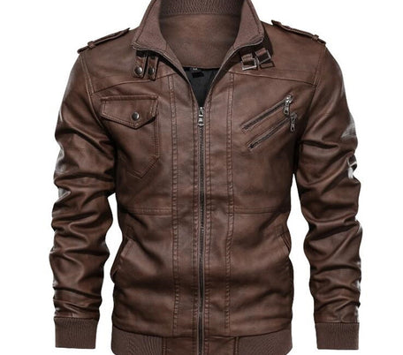 PU leather plain leather jacket hoodless