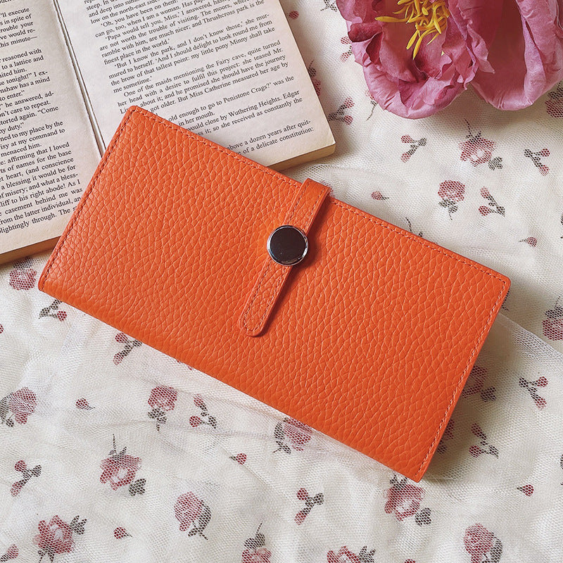 Luxury Genuine Leather Women’s Wallet – Lychee Pattern Long Hasp Coin Purse