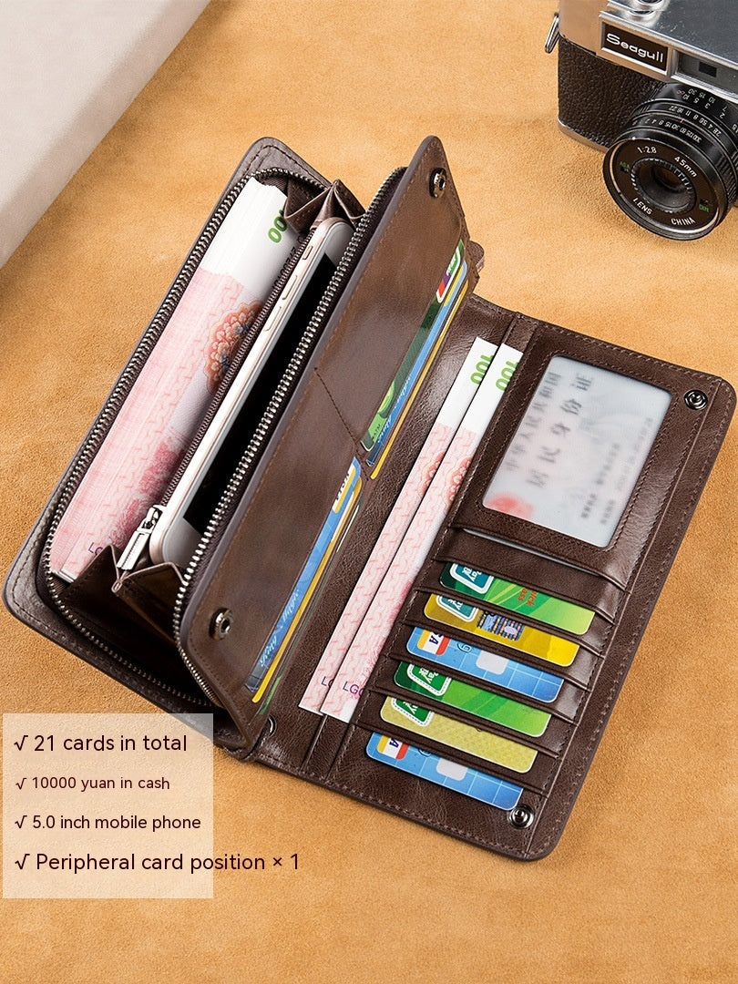 Men’s Long Genuine Leather Wallet – European & American Style