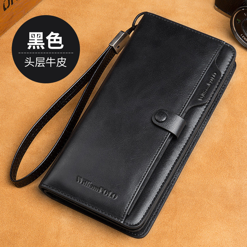 Men’s Long Genuine Leather Wallet – European & American Style