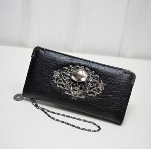 SHEFLYTO PU Leather Women’s Long Wallet – Skull & Flower Design