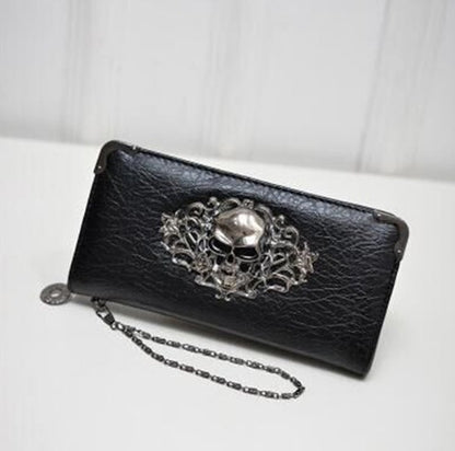 SHEFLYTO PU Leather Women’s Long Wallet – Skull & Flower Design