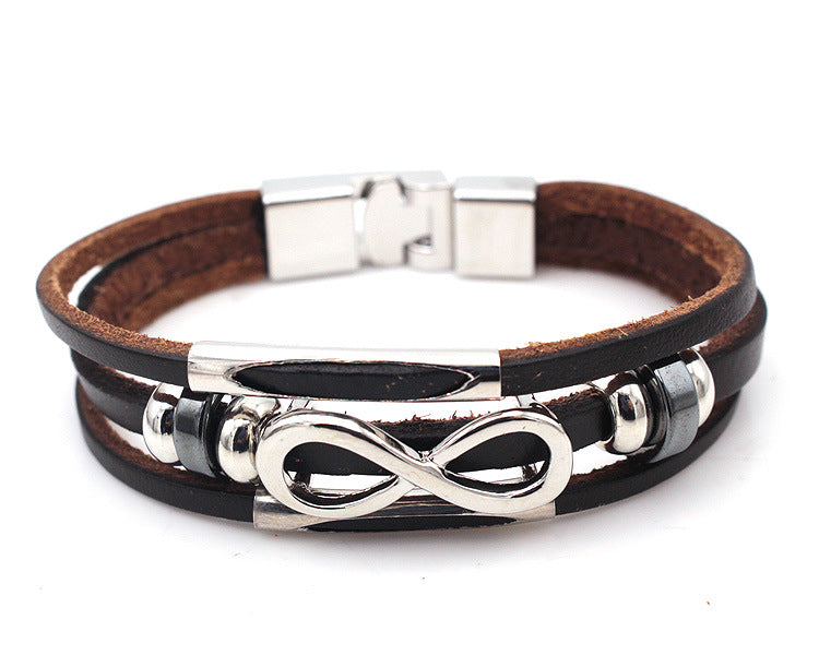 Retro Cowhide Figure-8 Leather Bracelet – Infinity Symbol Men’s Brac