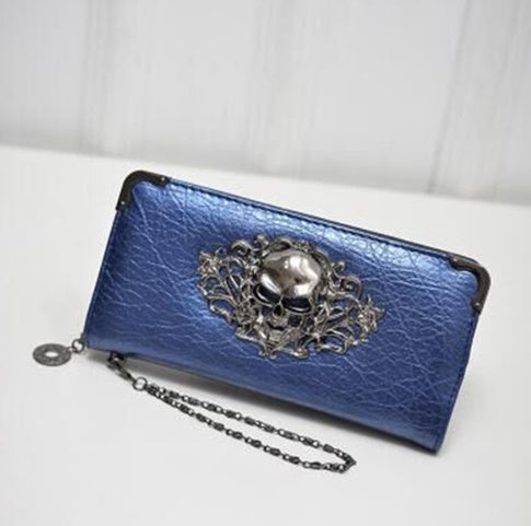 SHEFLYTO PU Leather Women’s Long Wallet – Skull & Flower Design