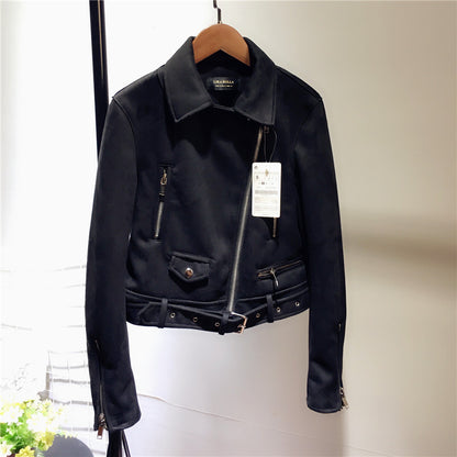 Women’s Suede Leather Motorcycle Jacket – Plush, Stylish & Warm