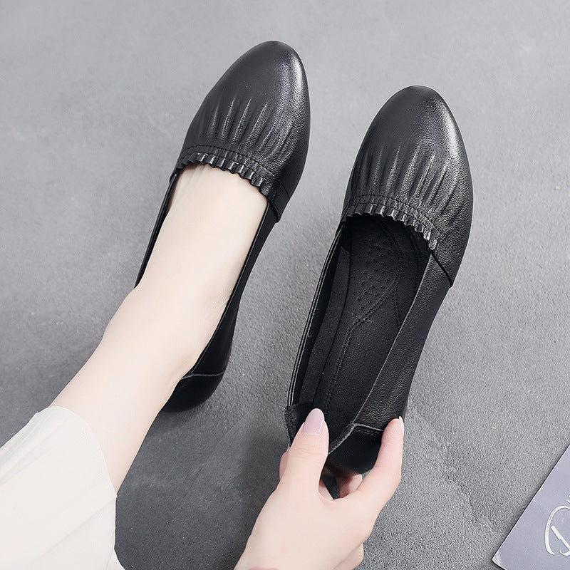 Women’s First Layer Cowhide Flat Shoes – Genuine Leather Office Loafers