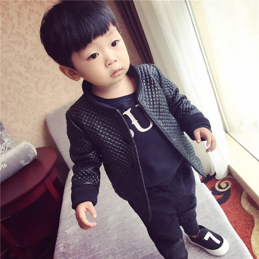 Baby Boy PU Leather Jacket – Round Neck, Stylish & Comfortable