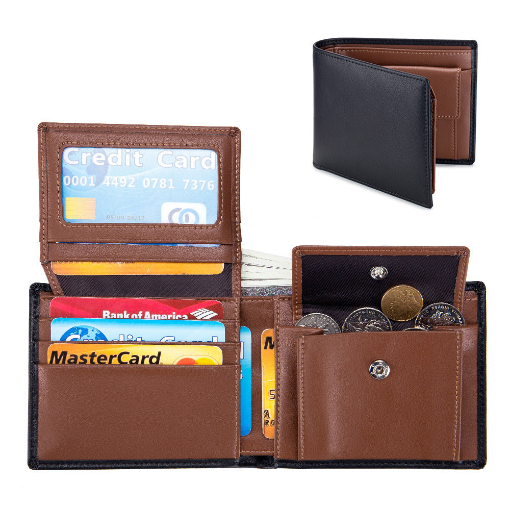 Men’s Short Trifold Wallet – Genuine First-Layer Cowhide Leather