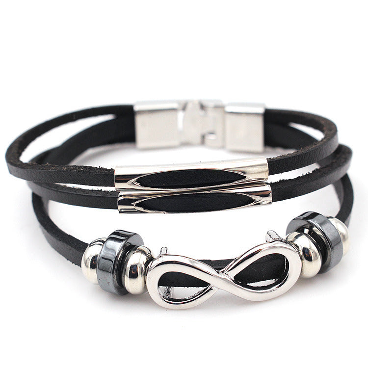 Retro Cowhide Figure-8 Leather Bracelet – Infinity Symbol Men’s Brac