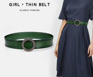 Green Women Belt No Hole Ladies Belts For Dresses Real Leather