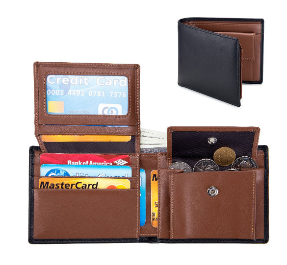 Men’s Short Trifold Wallet – Genuine First-Layer Cowhide Leather
