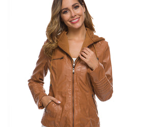 Women's Short Leather Pu Leather Jacket