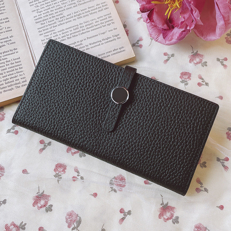 Luxury Genuine Leather Women’s Wallet – Lychee Pattern Long Hasp Coin Purse