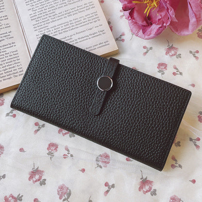 Luxury Genuine Leather Women’s Wallet – Lychee Pattern Long Hasp Coin Purse