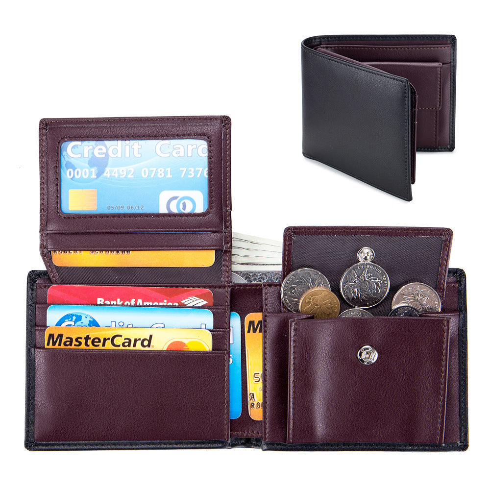 Men’s Short Trifold Wallet – Genuine First-Layer Cowhide Leather