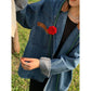 Women’s Loose PU Leather & Denim Jacket – Stylish & Comfortable