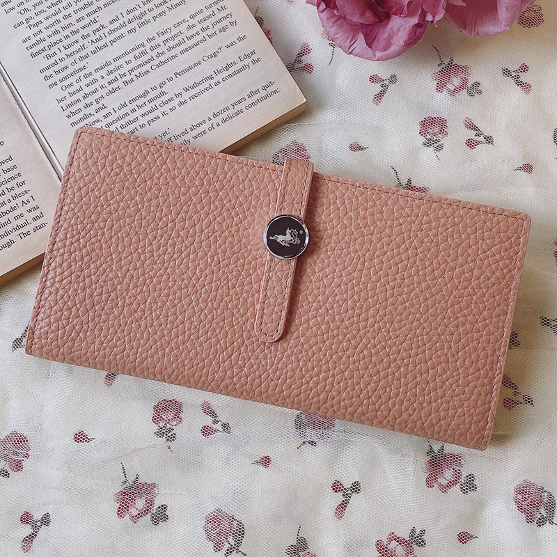 Luxury Genuine Leather Women’s Wallet – Lychee Pattern Long Hasp Coin Purse