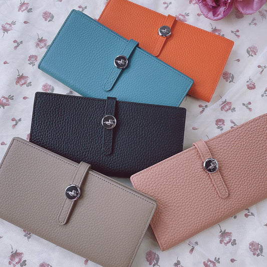 Luxury Genuine Leather Women’s Wallet – Lychee Pattern Long Hasp Coin Purse