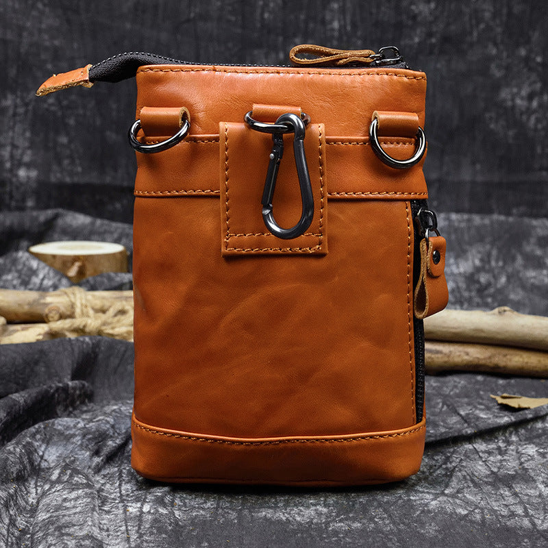 Men's Leather Belt Bag Crazy Horse Leather Crossbody Bag