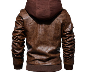 Men's Leather Jacket Men's PU Leather Hooded Leather Jacket