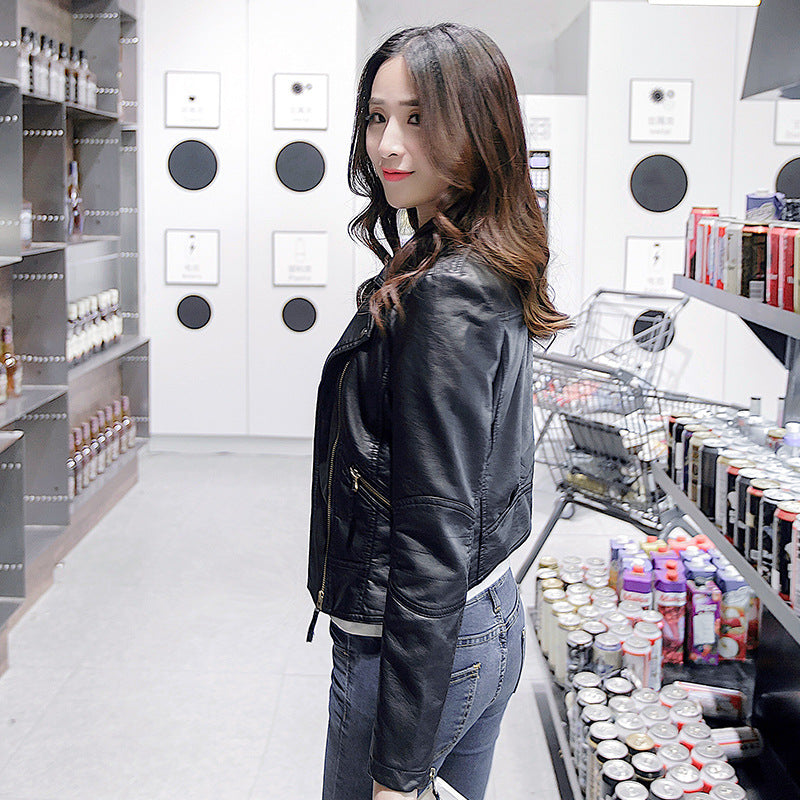 Women’s Fashion Short Slim Leather Jacket – Chic, Sleek & Modern