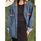 Women’s Loose PU Leather & Denim Jacket – Stylish & Comfortable