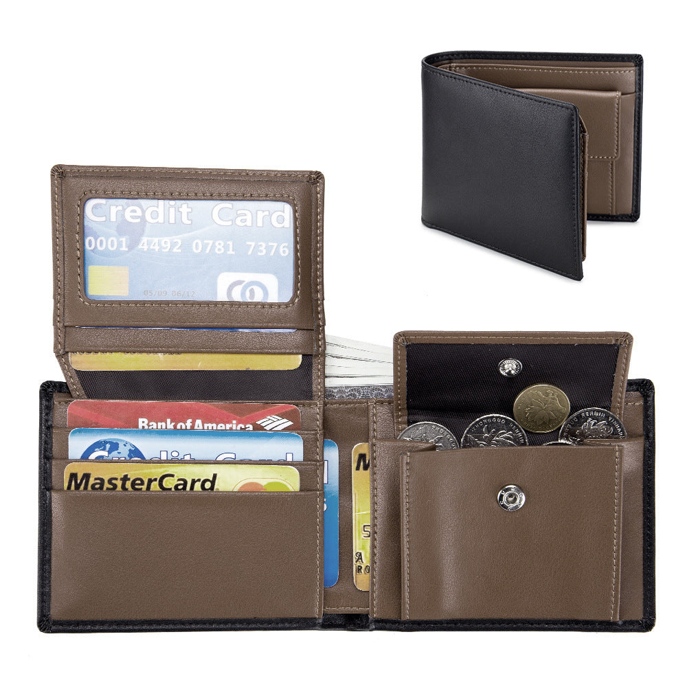 Men’s Short Trifold Wallet – Genuine First-Layer Cowhide Leather
